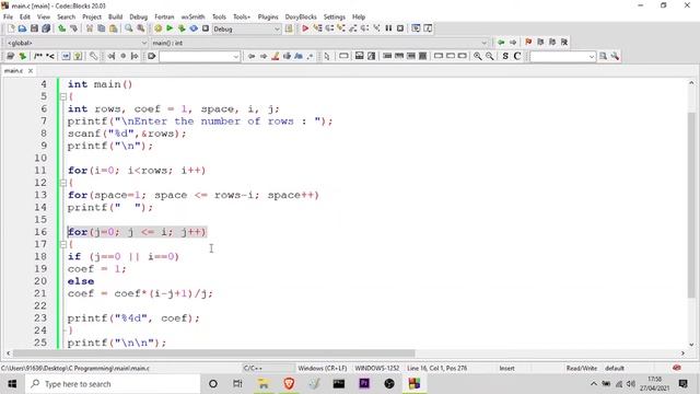 12. Plotting of Pascal's Triangle Using C Programming смотреть онлайн