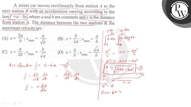 A street car moves rectilinearly from station \( A \) to the next station \( B \) with an accele... смотреть онлайн