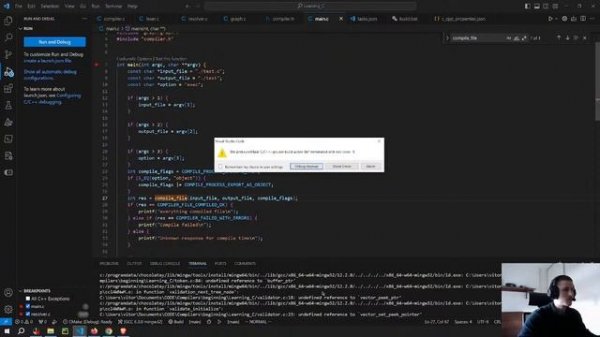 Trying to set up Visual Studio Code for C debugging (tasks.json, launch.json)