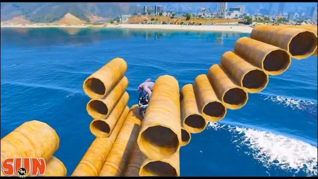 GTA V Epic New Stunt Race For Car Racing Challenge by Trevor and Shark #133 смотреть онлайн