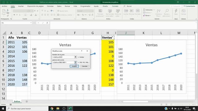 Gráficos en Excel con valores vacíos, nulos (ceros) y errores смотреть онлайн