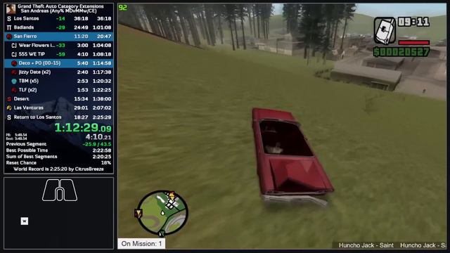 GTA San Andreas Speedrun - Any% (MDvMMw/CE) In 2:25:07 (Former World Record)