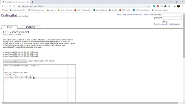 AP-1 (scoresSpecial) Java Tutorial || Codingbat.com смотреть онлайн