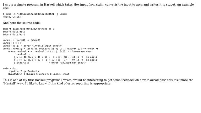 Code Review: Hex to ASCII conversion in Haskell смотреть онлайн