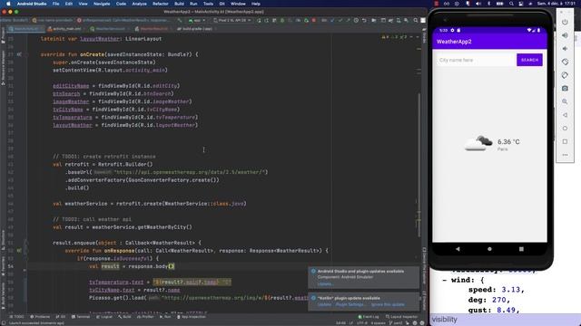 Appli Météo - Consommer un Web Service REST avec Retrofit & Picasso | Android Studio - Part 3 смотреть онлайн