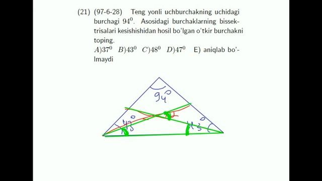 AXBOROTNOMA. UCHBURCHAK BURCHAKLARI. 1-39 TESTLAR YECHIMI
