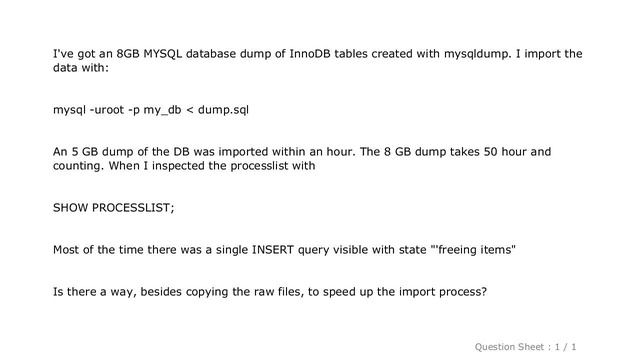MySQL : Import of 8GB mysql dump takes a long time смотреть онлайн