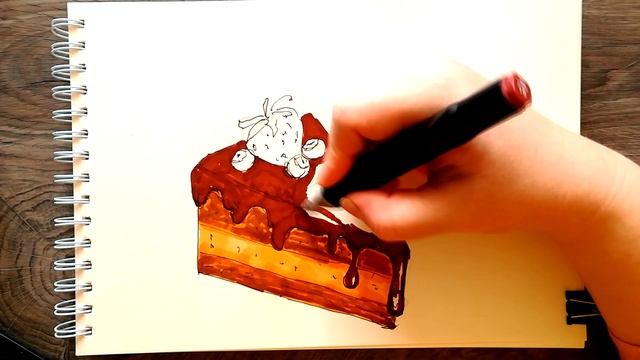 Как нарисовать ШОКОЛАДНЫЙ ТОРТ маркерами | Простой фуд скетчинг