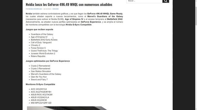 Nuevos Drivers Nvidia 496.49 WHQL G-Sync Compatible AOC 24G2W1G4 смотреть онлайн