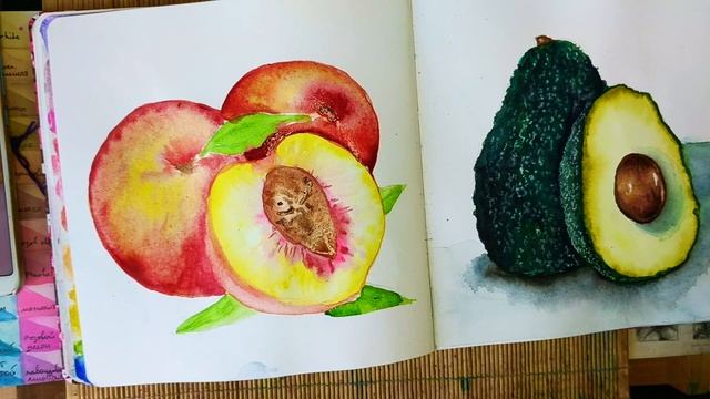 Как нарисовать персики акварелью? Скетч всего за час! смотреть онлайн