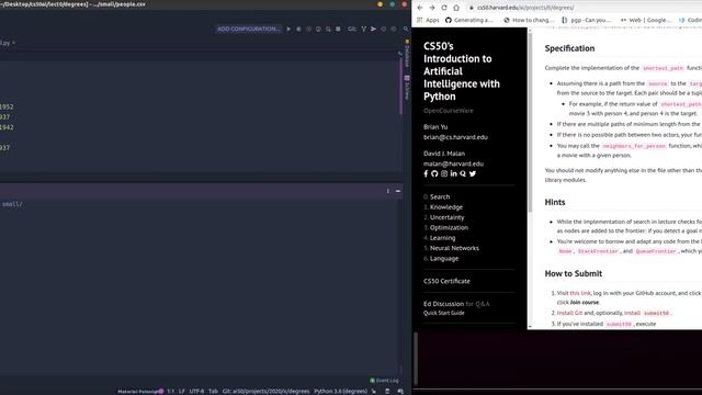 cs50 introduction to artificial intelligence with python: project 0a degrees. смотреть онлайн