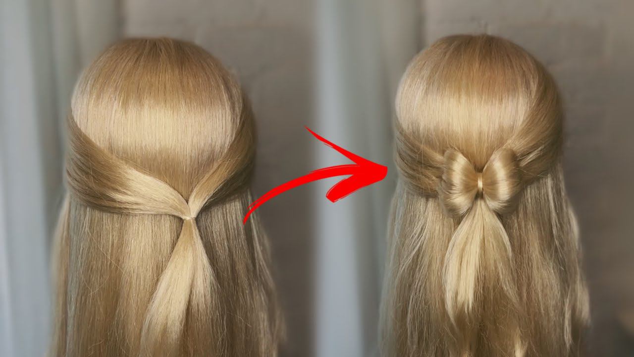 САМЫЙ ПРОСТОЙ И БЫСТРЫЙ СПОСОБ СДЕЛАТЬ БАНТ ИЗ ВОЛОС! Easy way to do hair bow! Hair hack for girls! смотреть онлайн