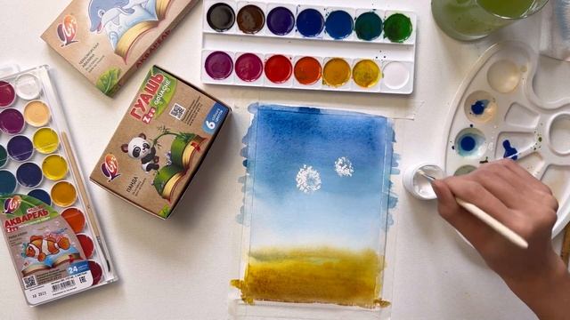 Одуванчики акварелью / Акварель для начинающих /  Рисунки для детей