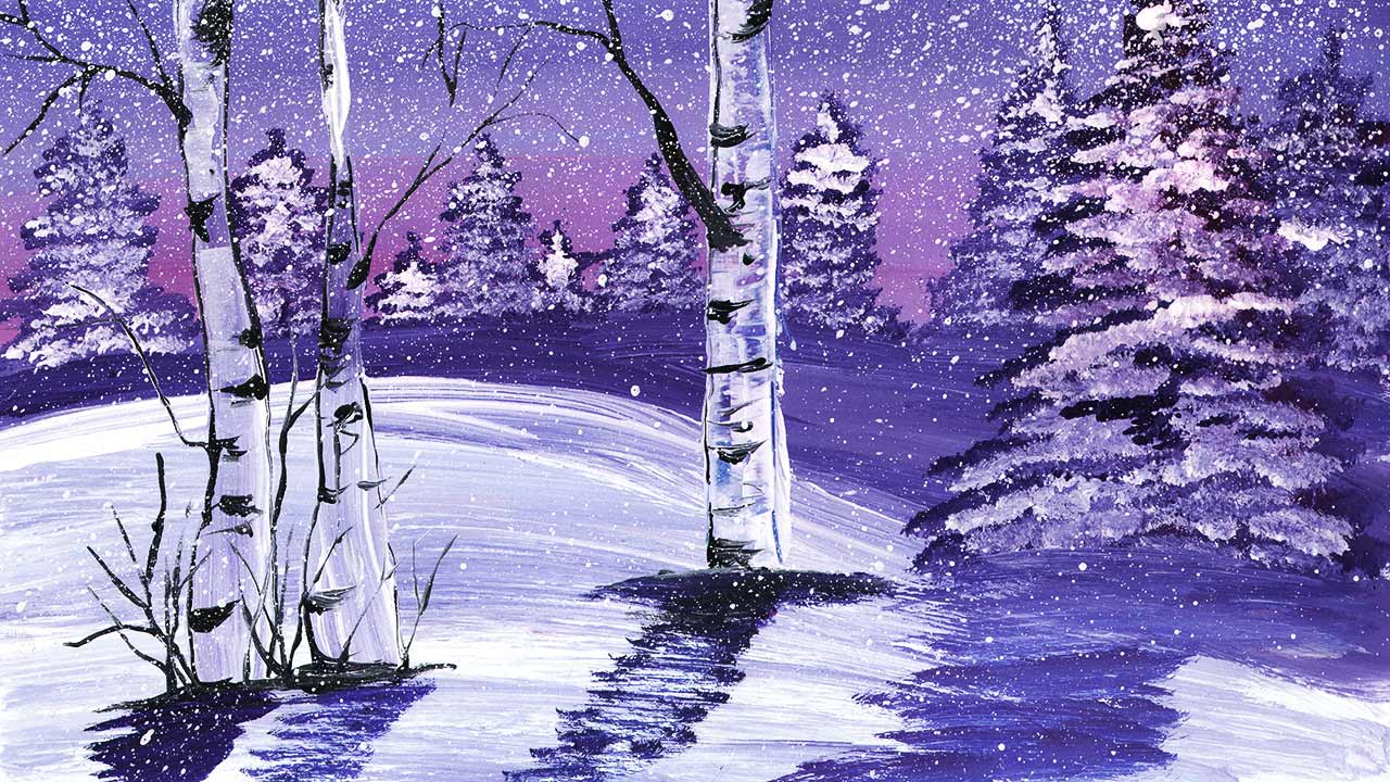 Как нарисовать березы в зимнем лесу. Рисуем зимний пейзаж гуашью. Правополушарное рисование смотреть онлайн