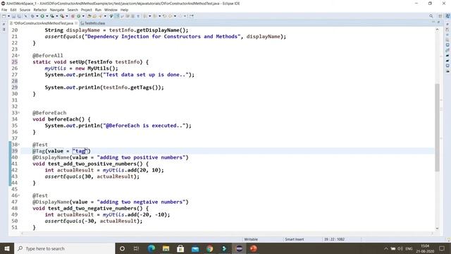 Dependency Injection for Constructors and Methods in Junit 5 || Using TestInfo and TestReporter смотреть онлайн
