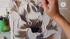цветы акриловыми красками и текстурной пастой как рисовать, интерьерная картина абстрактный цветок