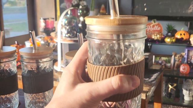 Mason Jar With Lid And Straw - 20oz Boba Cup Set Of 4，Iced Coffee Glass Cups Set