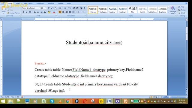 Create Table,Insert,Display Record,Commit in SQL смотреть онлайн