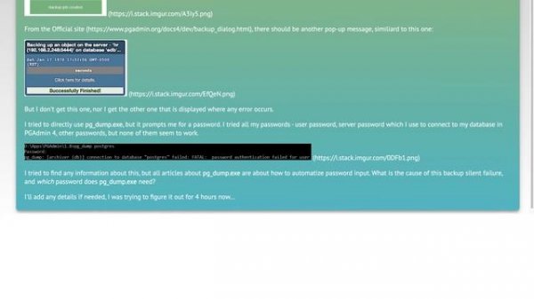 PGAdmin 4 fails to backup database with no errors