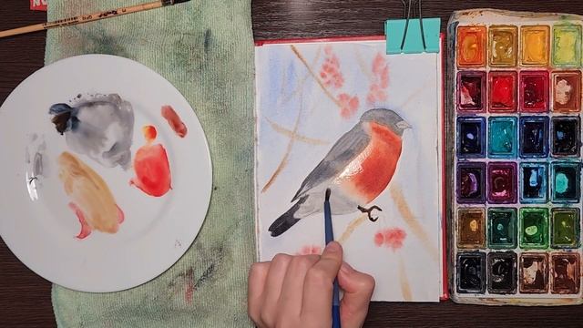 How to Paint a Snow Bunting with Watercolors| Урок рисования снегирь акварелью для начинающих смотреть онлайн