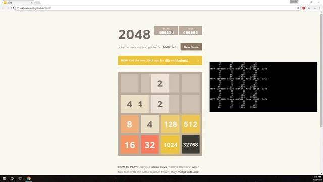 2048 AI Achieving 32768 + 16384 + 8192 + 2048 Tiles
