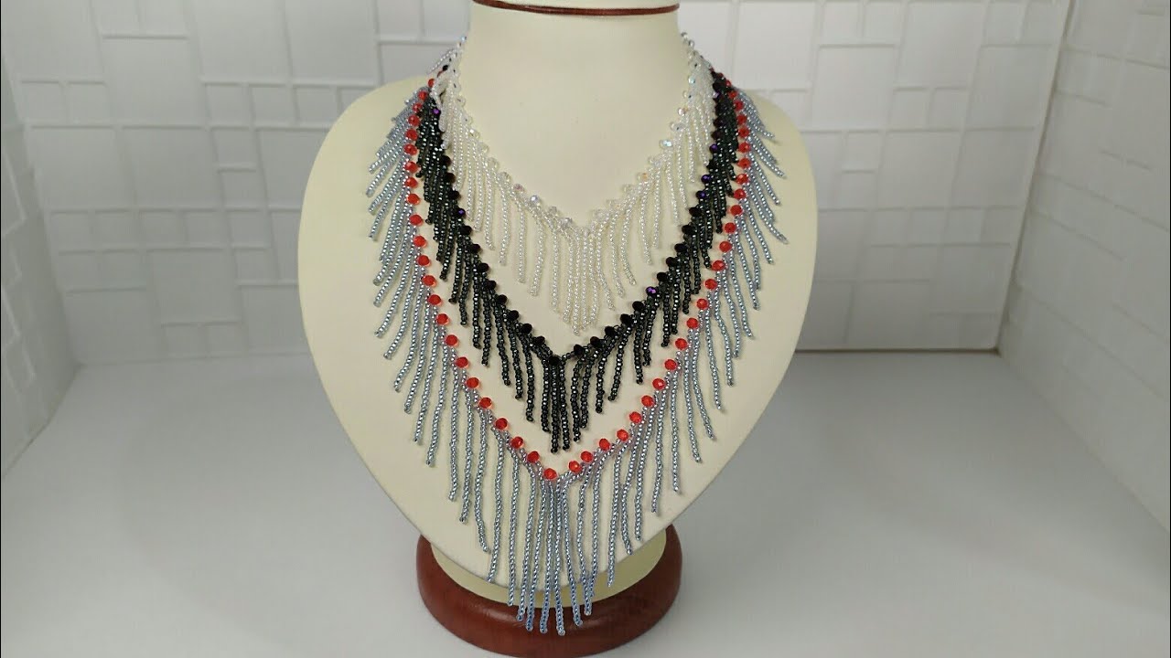 Украшения из бисера. 3 часть. Ожерелье из бисера. Мастер класс. Пошаговый МК для начинающих. смотреть онлайн