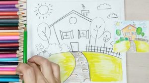 Как нарисовать домик в деревне цветными карандашами | Урок рисования для детей от 6 лет