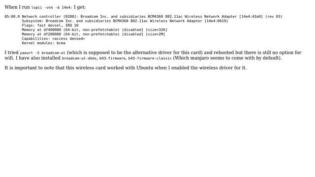 Manjaro - broadcom-wl not working смотреть онлайн