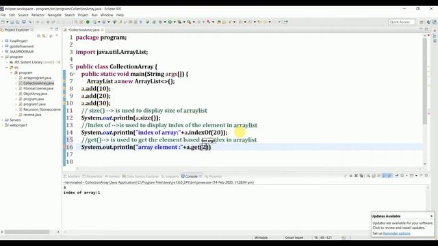 ARRAYLIST : using clear,size,get function in java смотреть онлайн