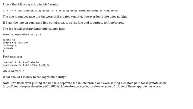 Unix & Linux: Cannot logrotate hourly by cron смотреть онлайн