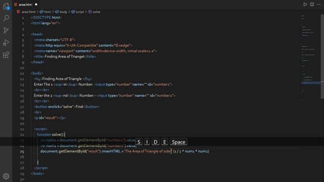 finding area of triangle with the help of javascript. смотреть онлайн
