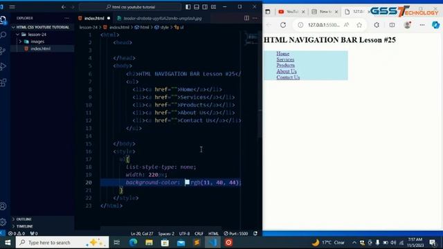 HTML CSS NAVIGATION BAR EXAMPLE | HTML CSS BEGINNER TO ADVANCE LESSON # 25 | GSS TECHNOLOGY
