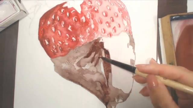 Как нарисовать клубнику акварелью.How to draw a strawberry in watercolor. смотреть онлайн