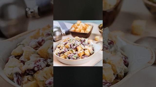Салат с фасолью, сыром и сухариками. смотреть онлайн