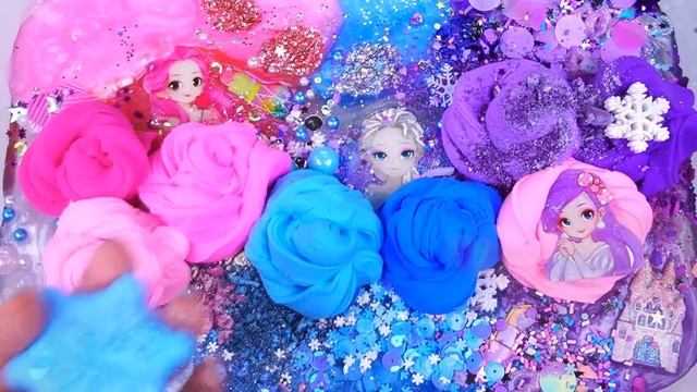 Frozen Galaxy Slime Mixing Random Cute, Shiny Things Into Slime #ASMR #slimevideos #slime #엘사슬라임