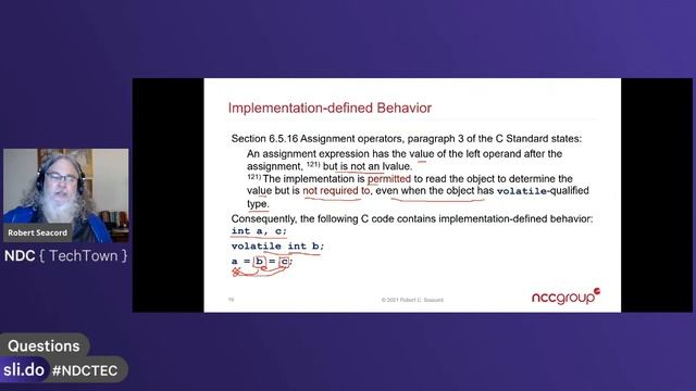Secure Coding in C and C++ - Volatility Ahead - Robert Seacord - NDC TechTown 2021 смотреть онлайн
