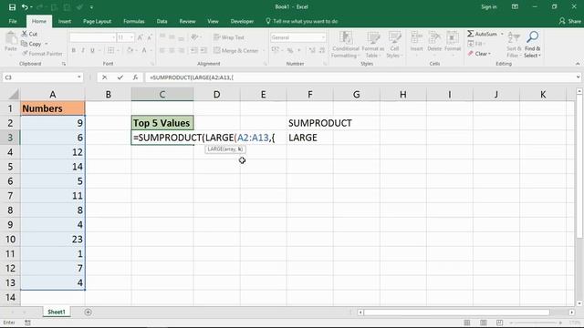 Sum the Top 5 Values - Excel Formula смотреть онлайн
