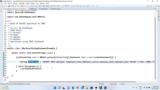 Inserting Data Into Table Using JDBC Statement | JDBC - Insert Records Example | KK HindiGyan смотреть онлайн