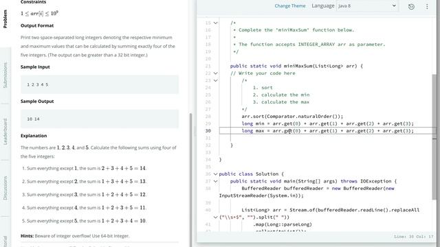 Hackerrank: "Min Max Sum" solution (level easy) смотреть онлайн
