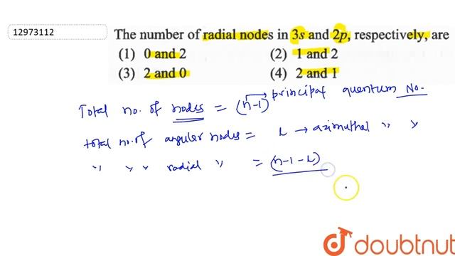 The number of radial nodes in `3s` and `2p`, respectively, are смотреть онлайн