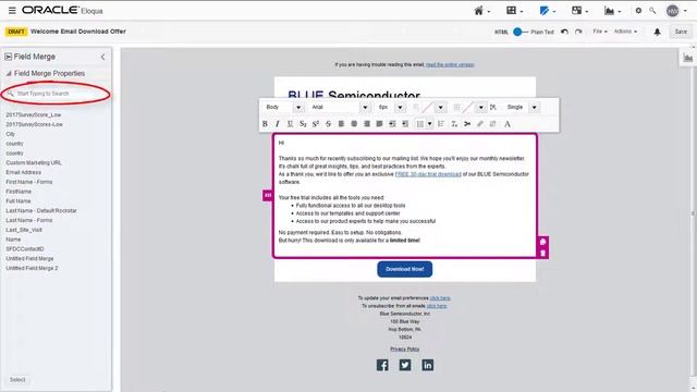 Oracle Eloqua - Adding Field Merges in the Design Editor смотреть онлайн