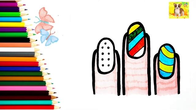 Рисунки раскраски.Как рисовать Ногти,Смайлик,Стакан,Лапку. смотреть онлайн