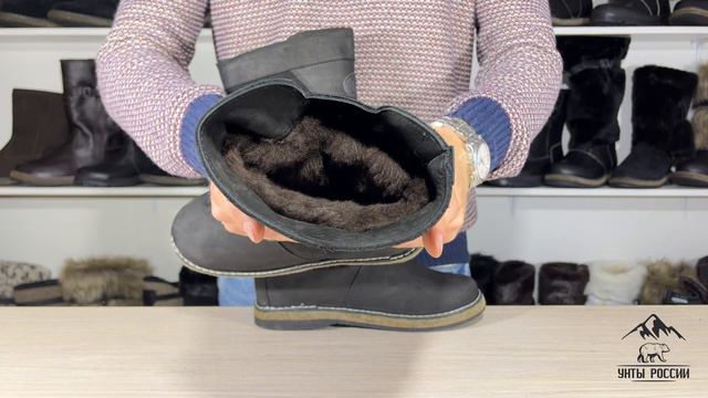 Унты России - монголки женские натуральные черные, войлочная подошва, код 50007 смотреть онлайн