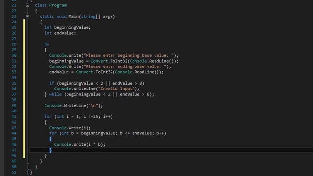 C# How to Program: Multiplication Table using C# Nested Loops, Do-While loops, and if Statements. смотреть онлайн