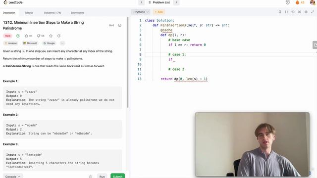 Minimum Insertion Steps to Make a String Palindrome - LeetCode 1312 - Python Solution смотреть онлайн