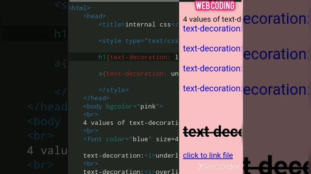 Learn internal CSS quickly in html | text-decoration CSS property examples смотреть онлайн