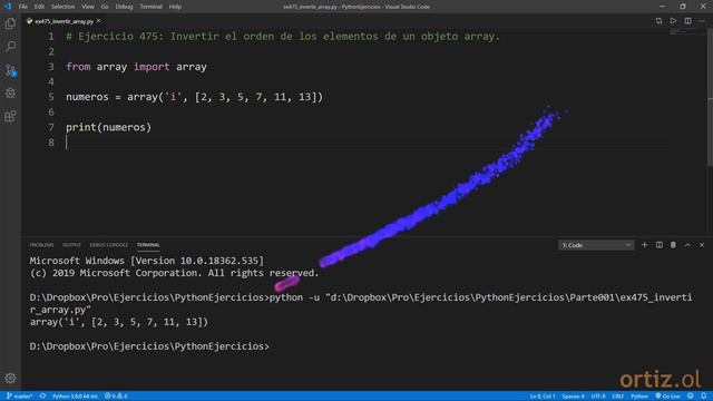 Python - Ejercicio 475: Invertir el Orden de los Elementos de un Objeto array con reverse() смотреть онлайн
