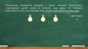 Помещение освещается фонарем с тремя лампами. Вероятность перегорания одной лампы в течение года...