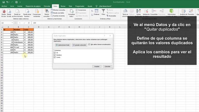 Quitar duplicados en Excel 2019 y Excel 2016 смотреть онлайн