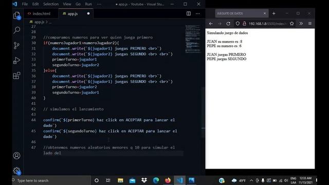 simulando juego de dados en JavaScript (principiantes) смотреть онлайн